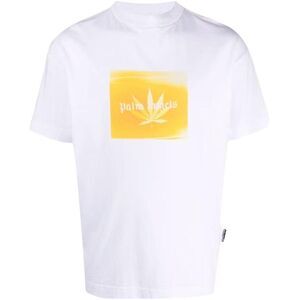 Palm Angels Mens Classic Leaf Logo T-Shirt / White/Yellow